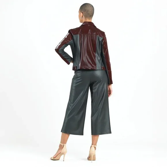 Vinyl/Liquid Leather Mixed Media Zip Jacket in Mulberry - Picture 3 of 3